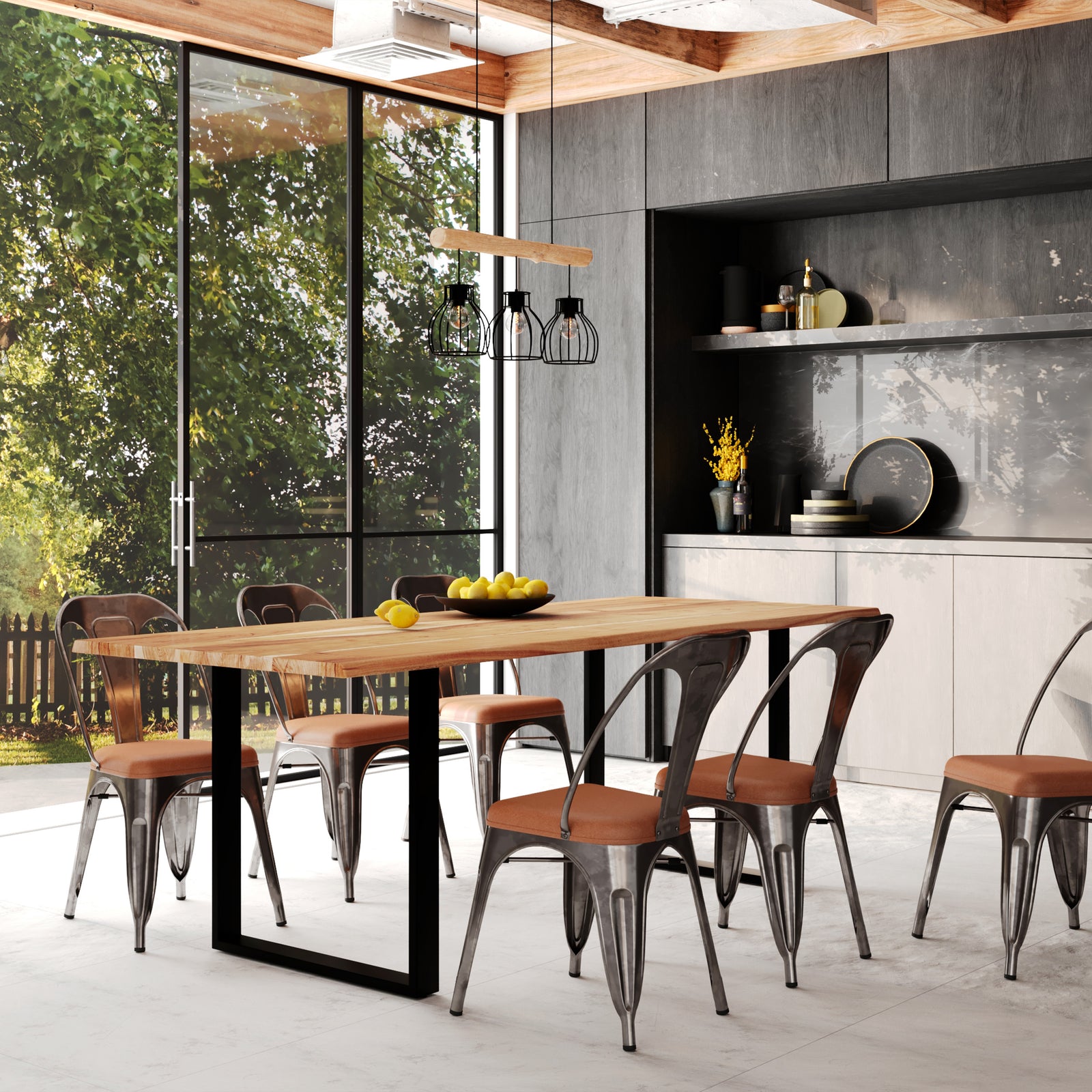 suspension abby en bois naturel et metal noir