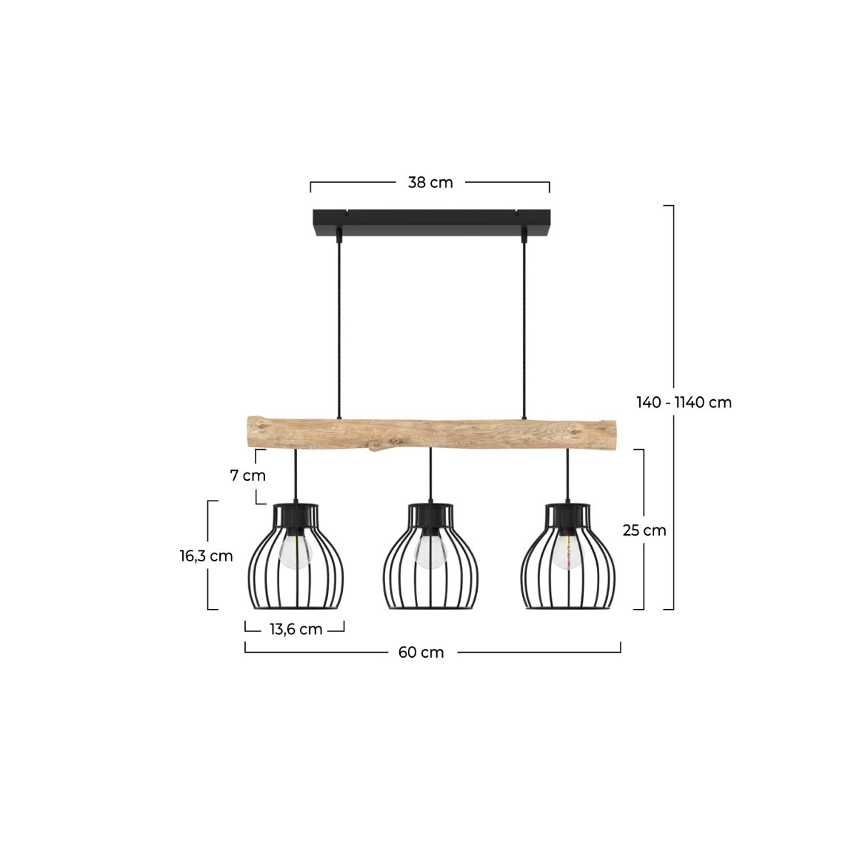 suspension abby en bois naturel etmetal noir