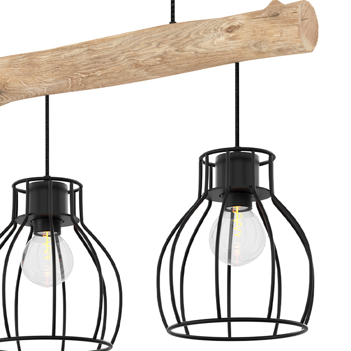 suspension en bois et lampe en metal abby