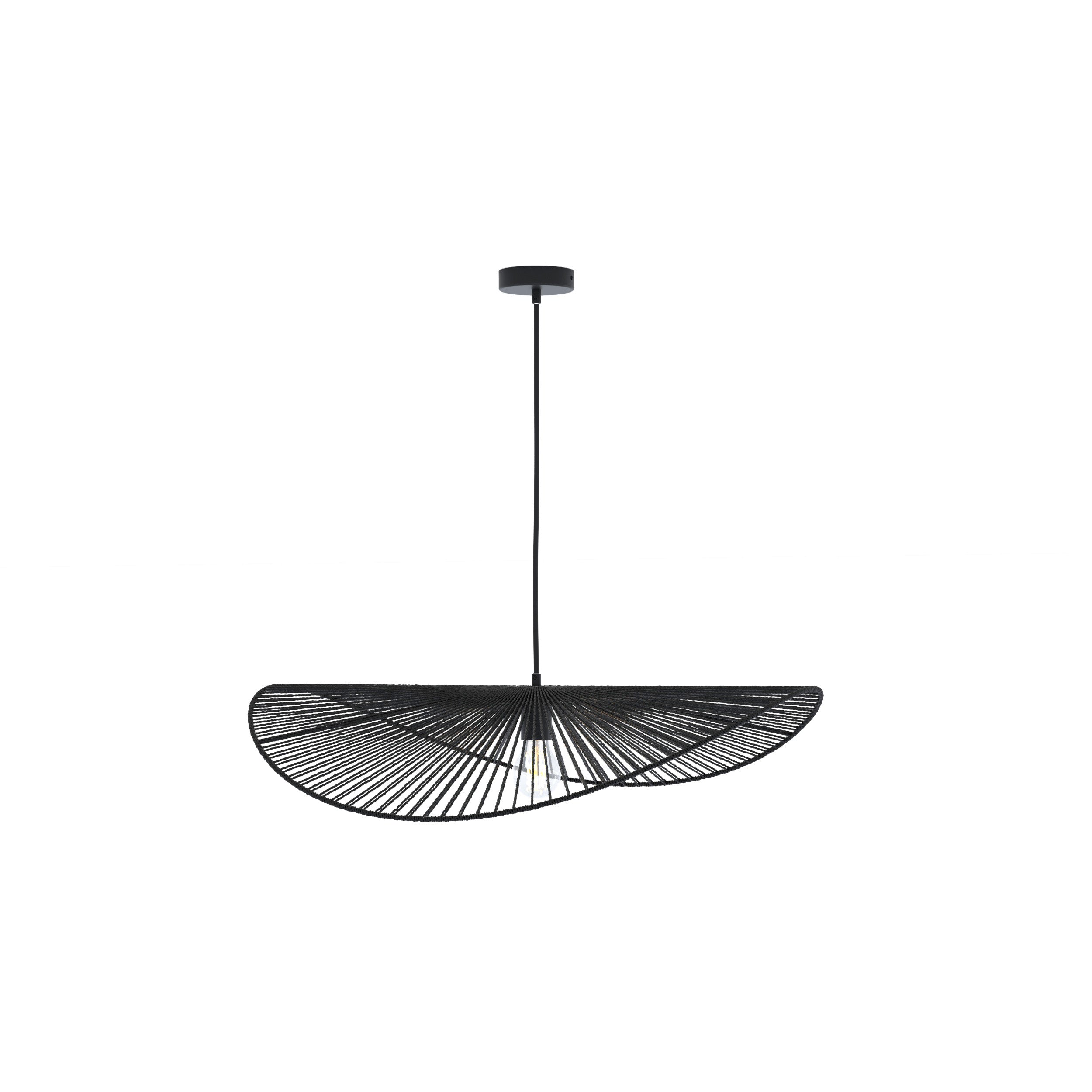 suspension mada noir en papier de corde 75 cm fond blanc