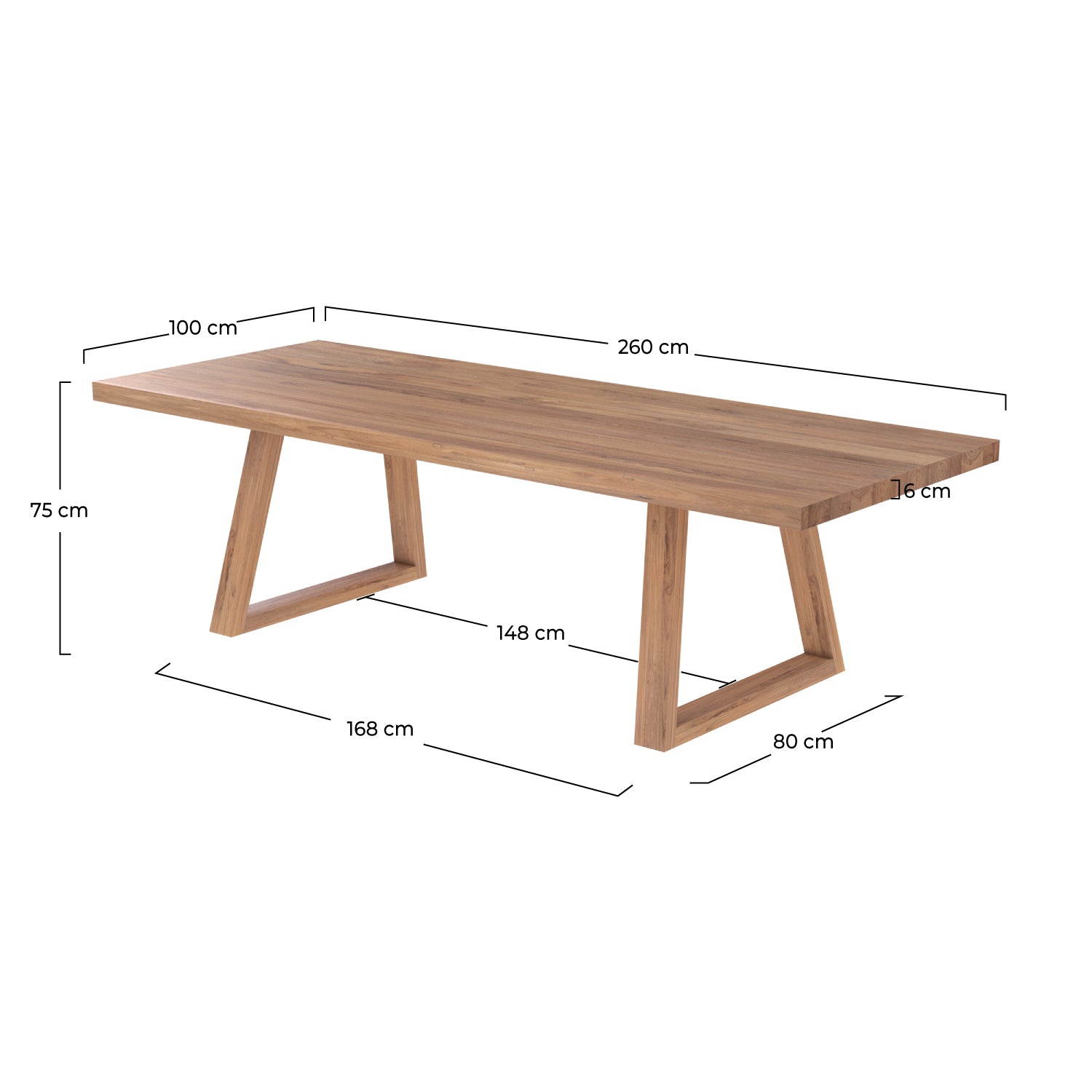 table 10 places bois de teck marie 260 cm recycle