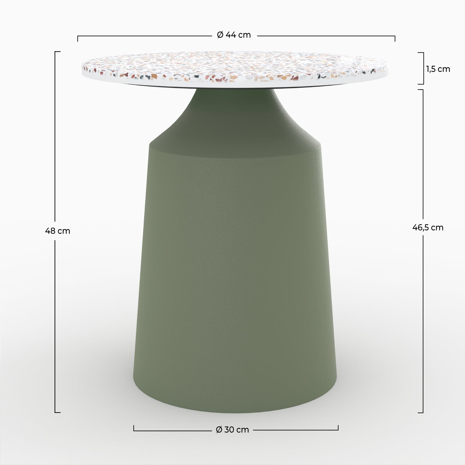 table appoint terazzo multicolor et metal vert daphne