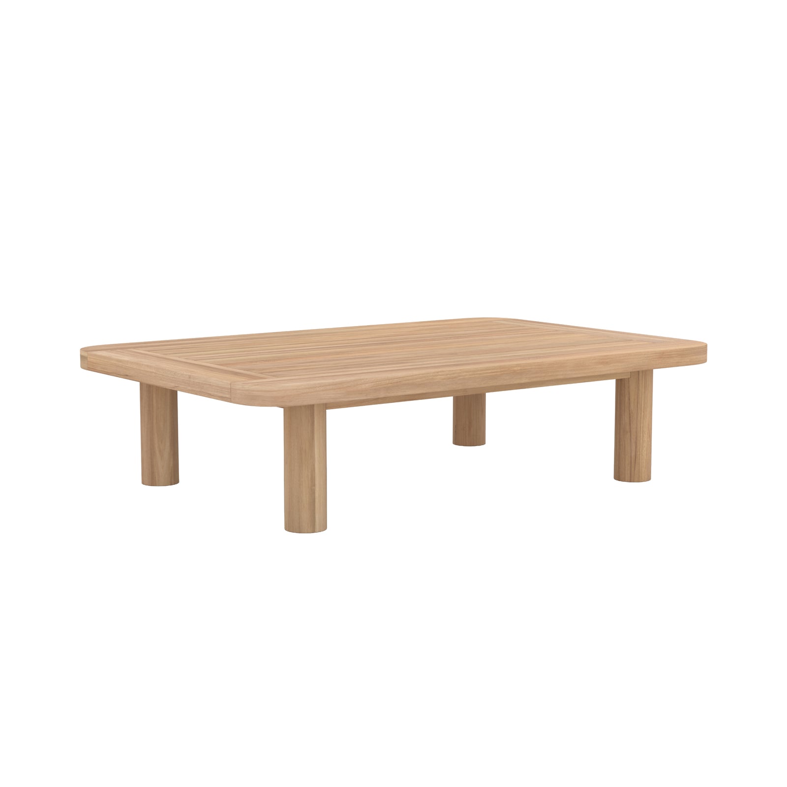 table basse de jardin en bois de teck et tissu gris fond blanc