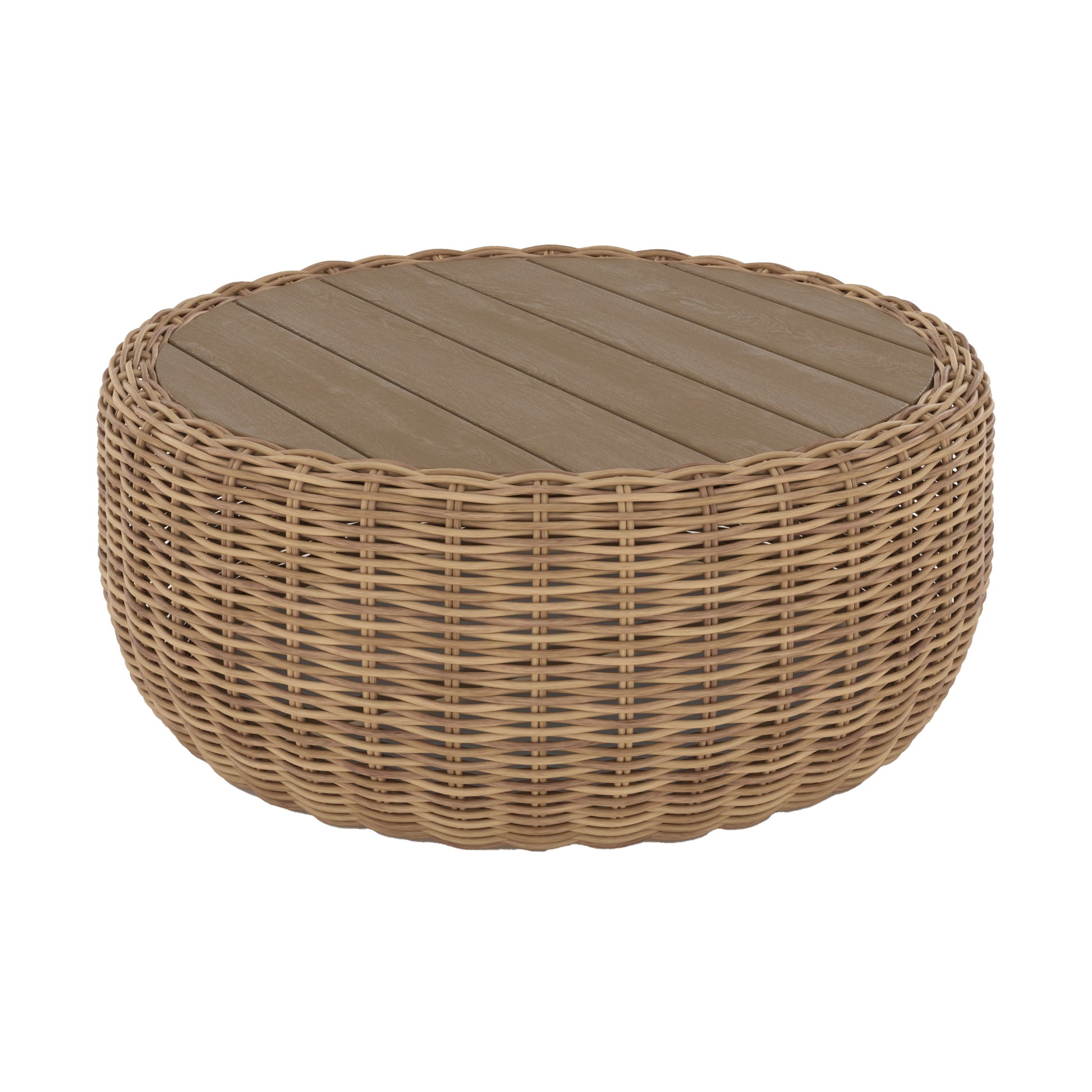 table basse de jardin en rotin synthetique et bois fond blanc