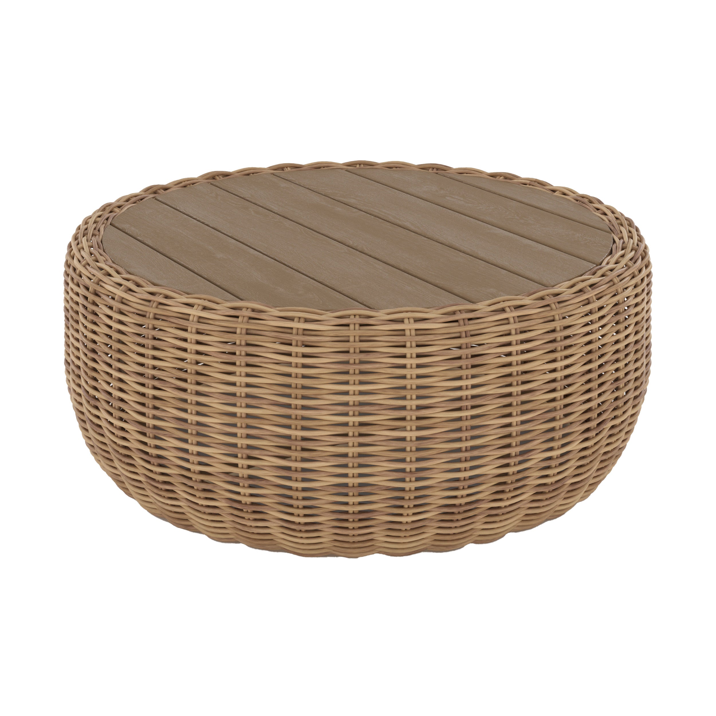 table basse de jardin en rotin synthetique et bois fond blanc