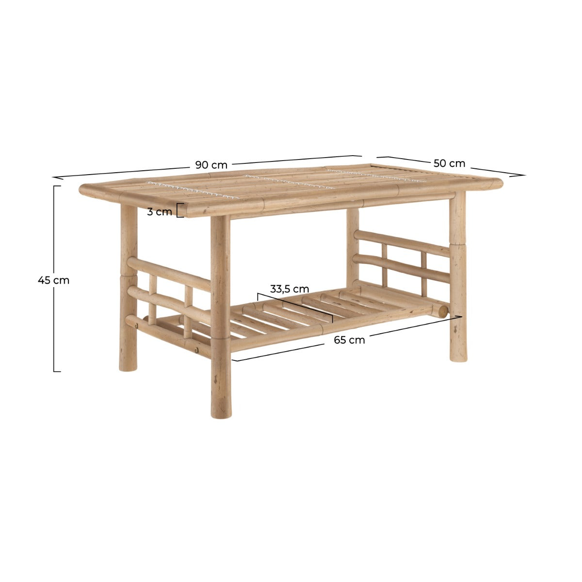 table basse en bambou avec etagere de rangement vadella