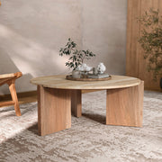 Table basse Sierra en travertin et bois D85 cm