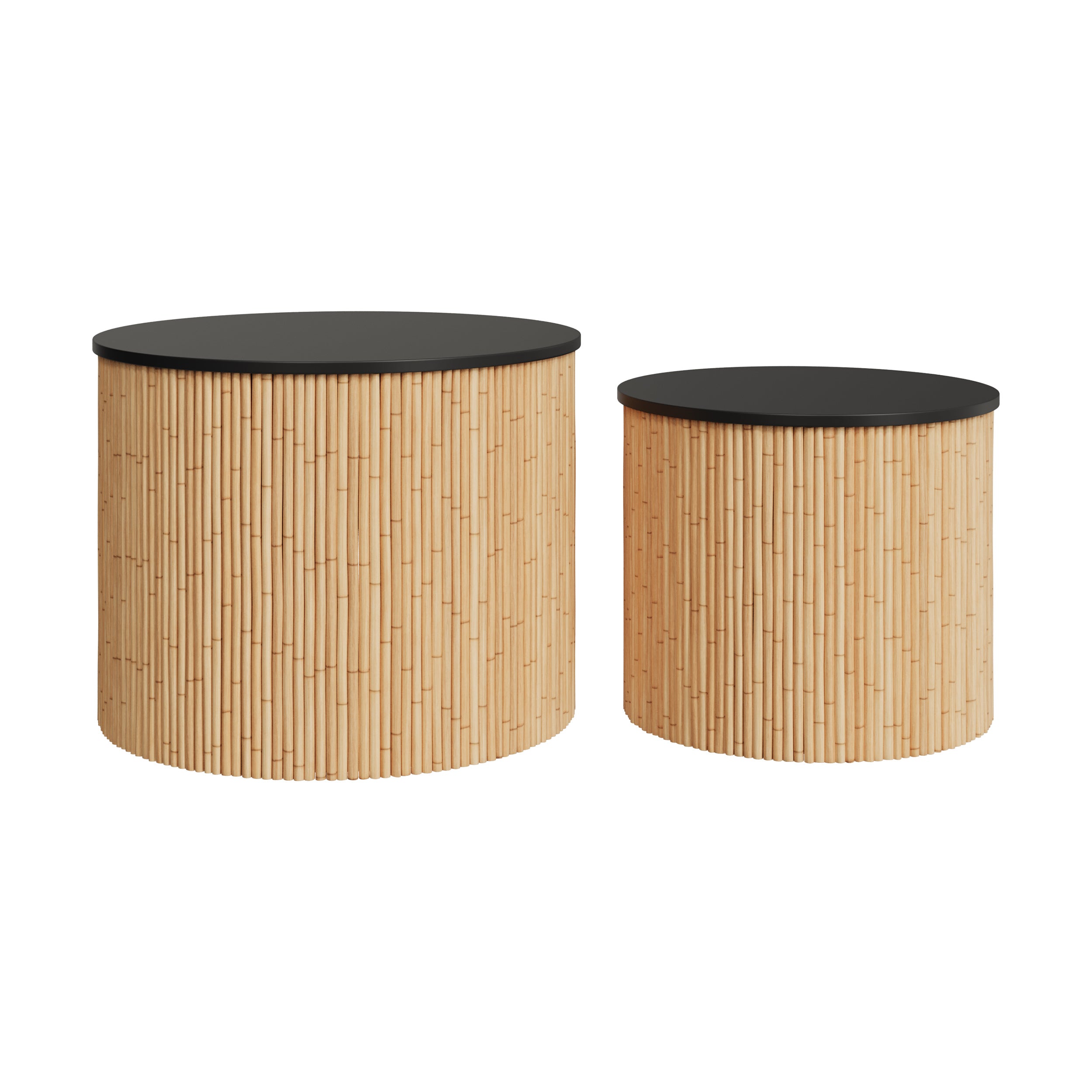 table basse gigogne en rotin et mdf owan noir