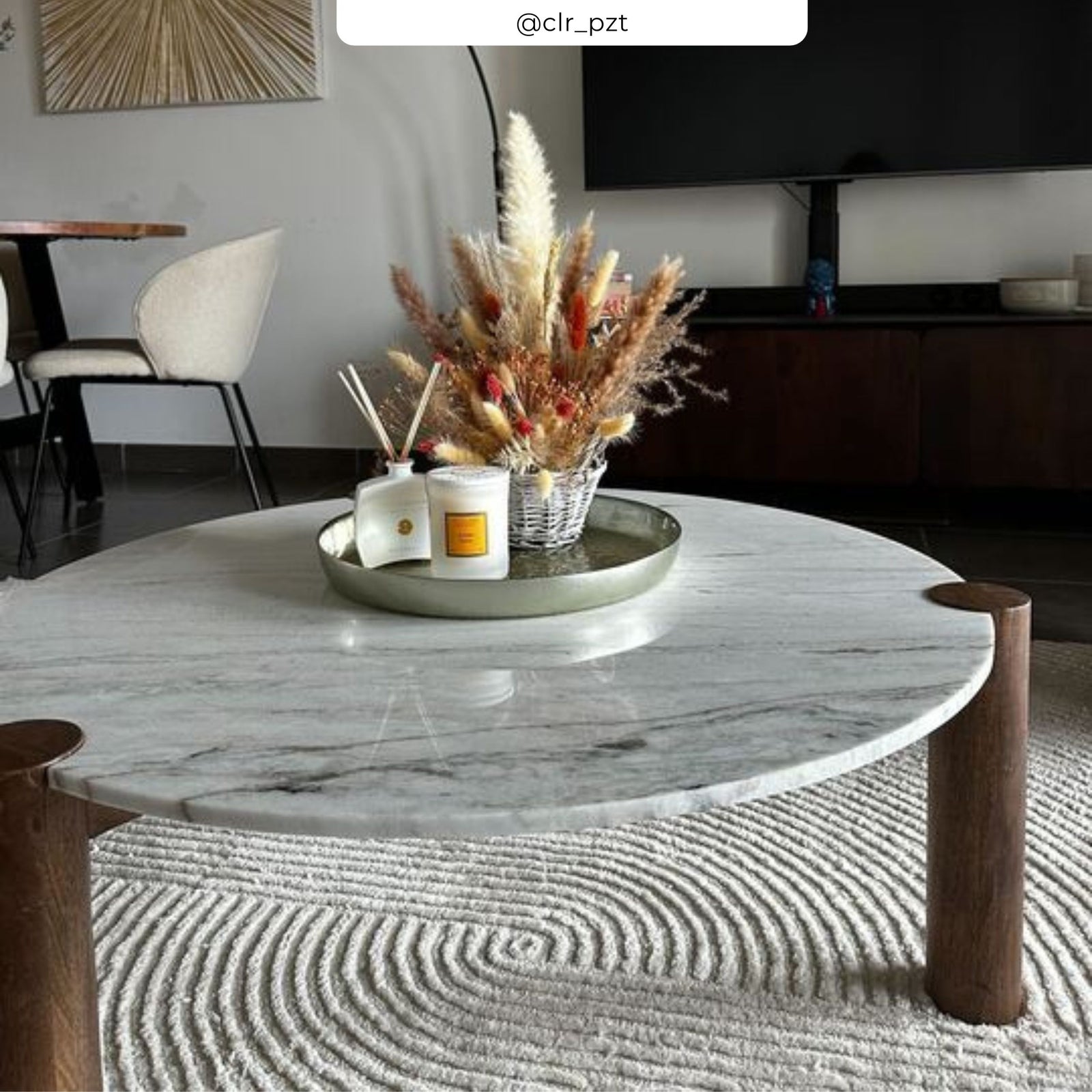 table basse marbre et bois fonce pauline