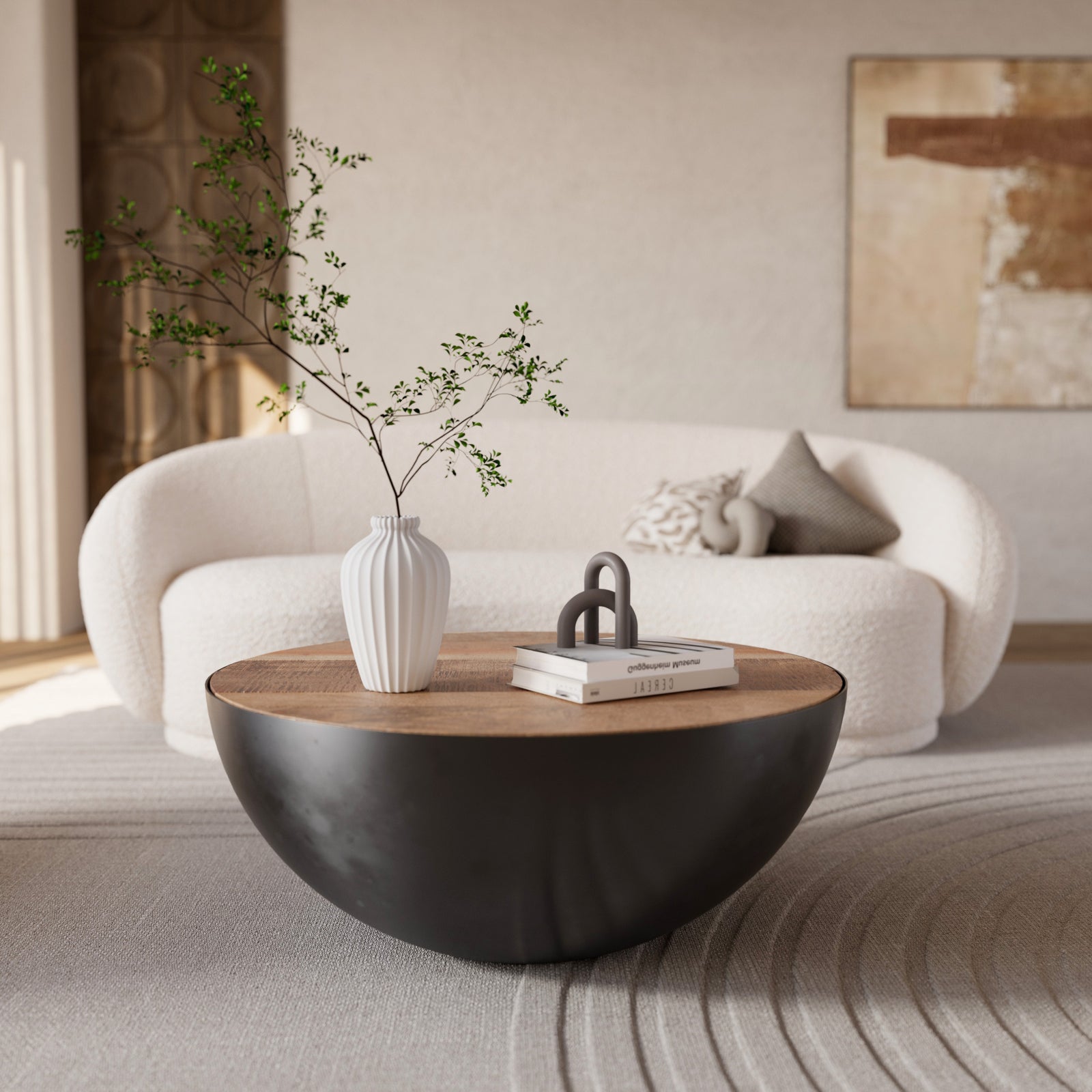 table basse ronde bois et noire tajy 90 cm