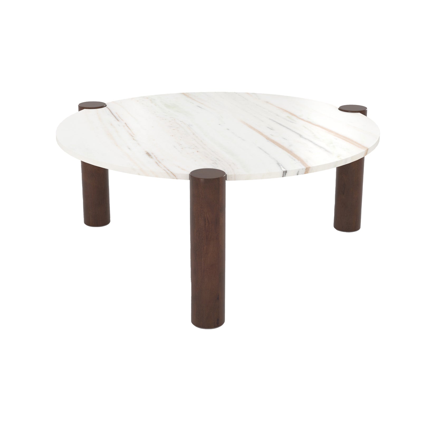 table basse ronde pauline en marbre et bois de manguier diametre 86 cm fond blanc