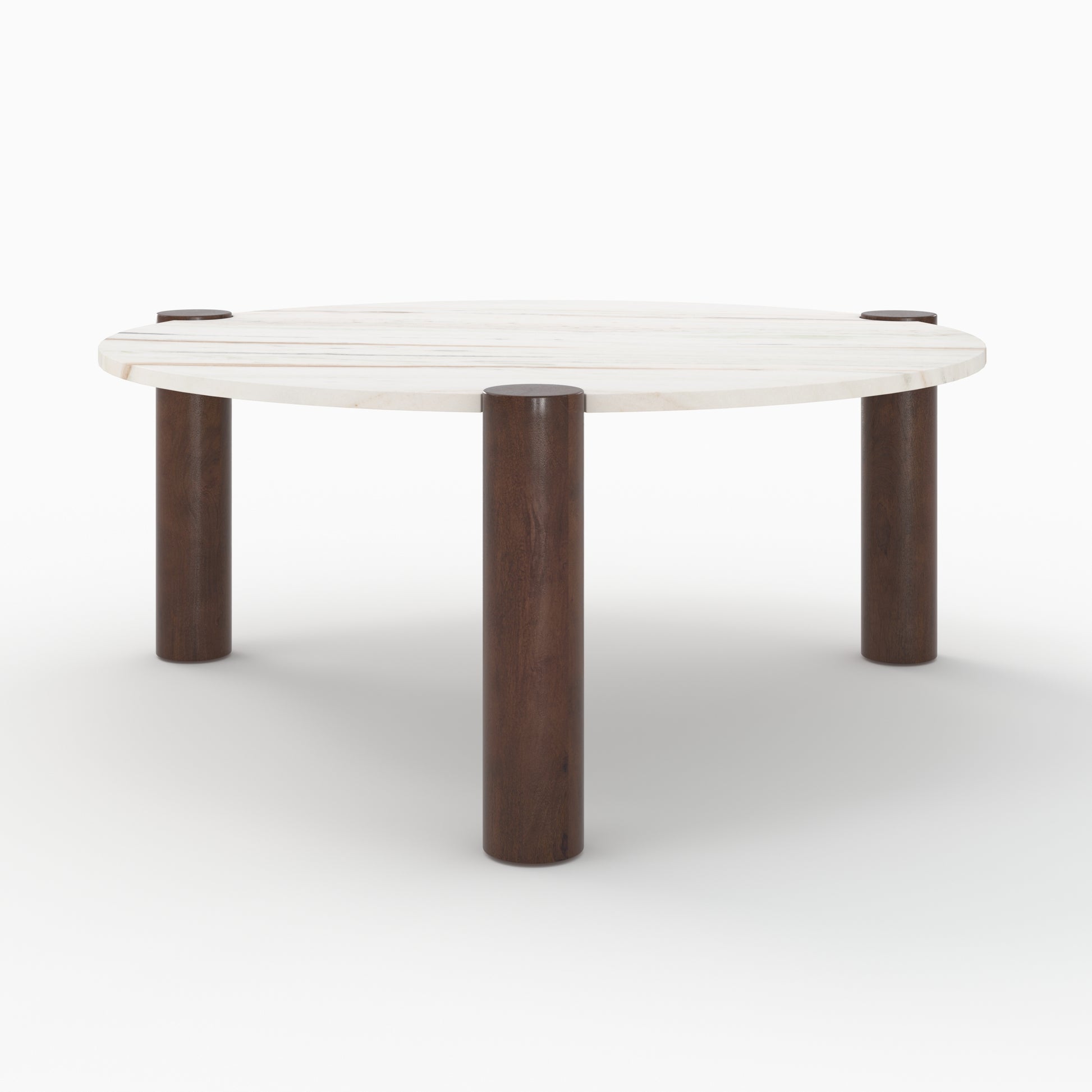 table basse ronde pauline marbre et bois de manguier diametre 86 cm