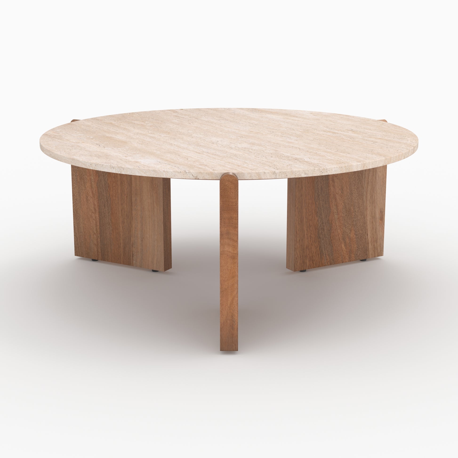 table basse sierra en travertin ronde pieds en bois 