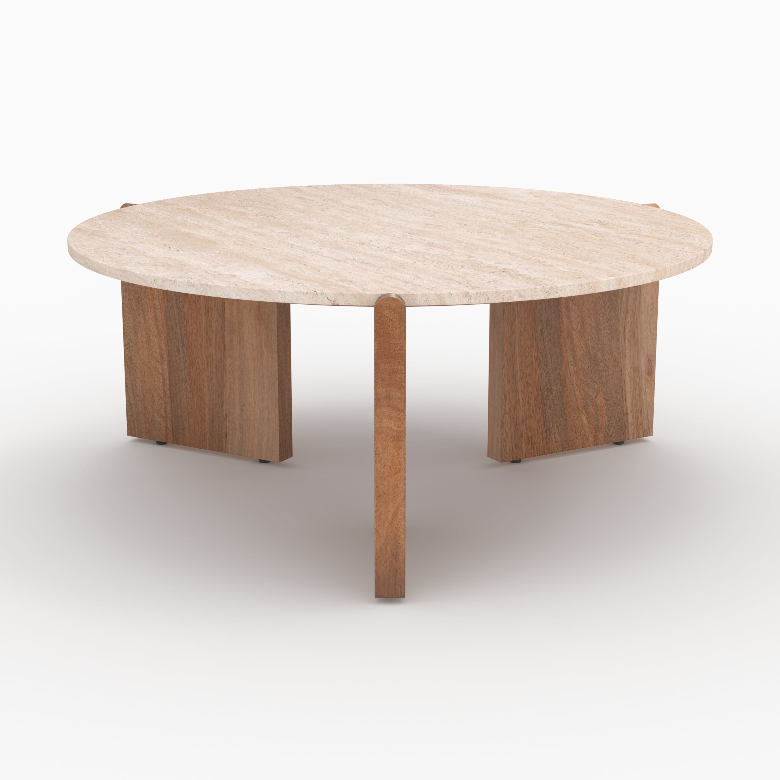 table basse sierra en travertin ronde pieds en bois 