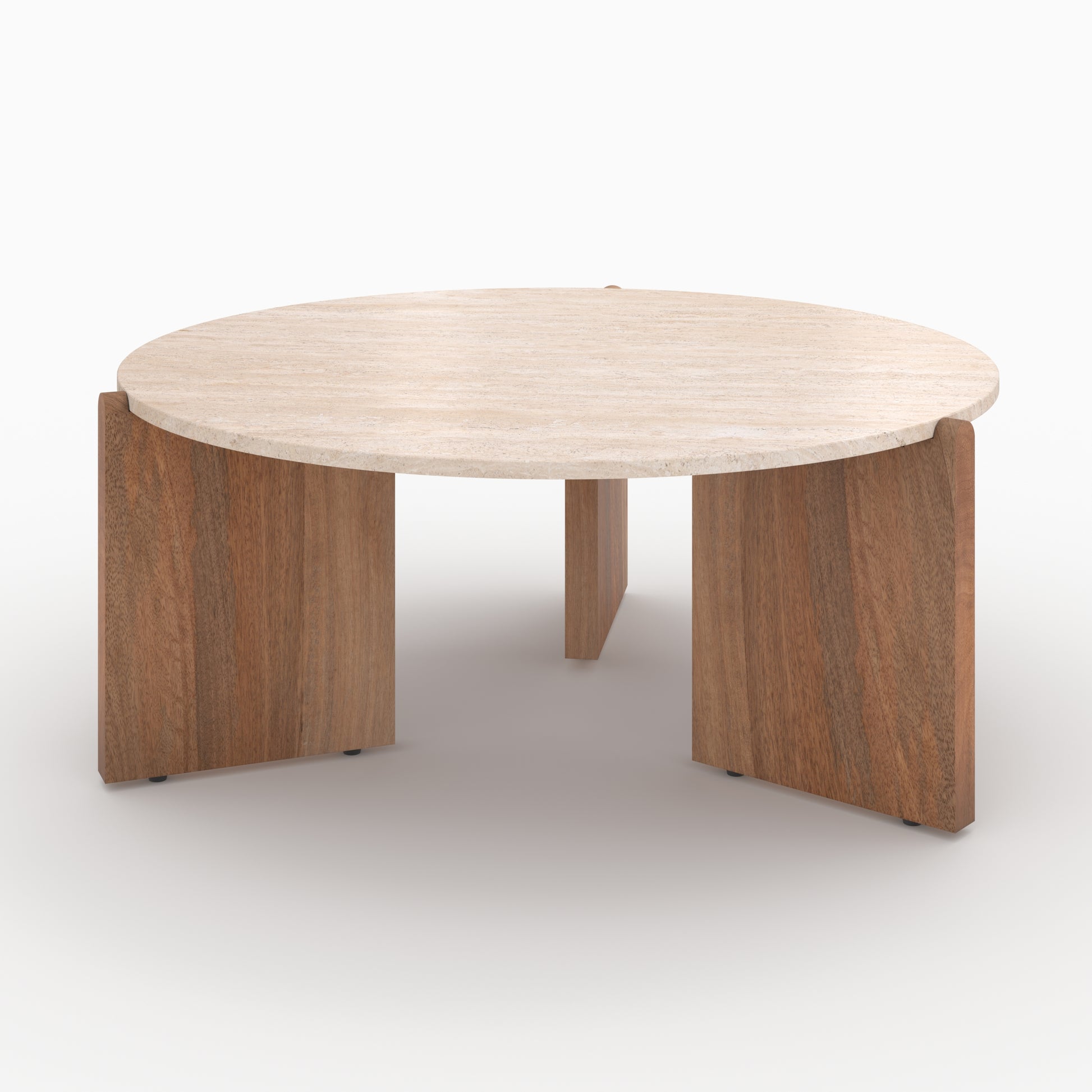 table basse sierra travertin ronde pieds en bois 