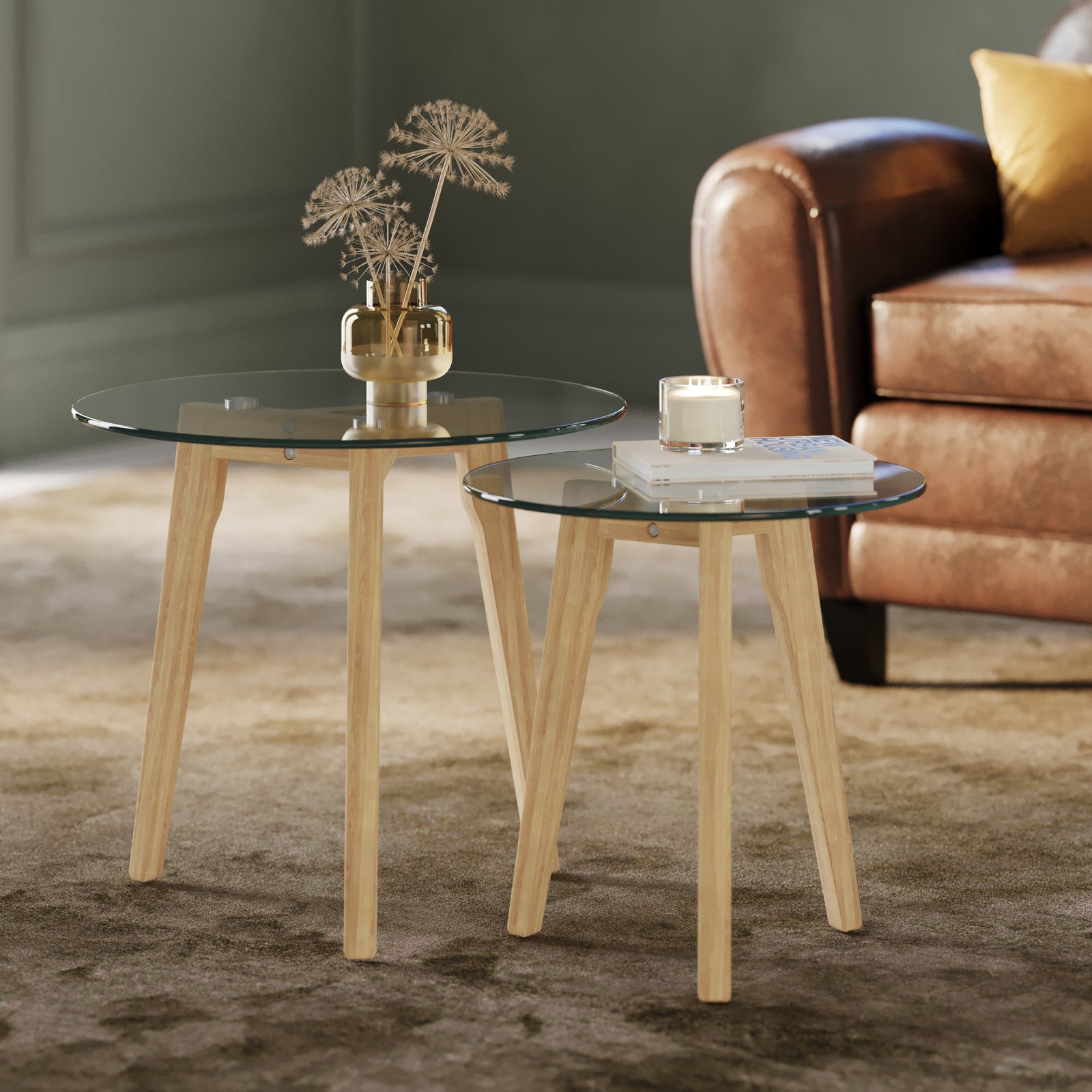 table basse venus lot de 2 verre bois hevea