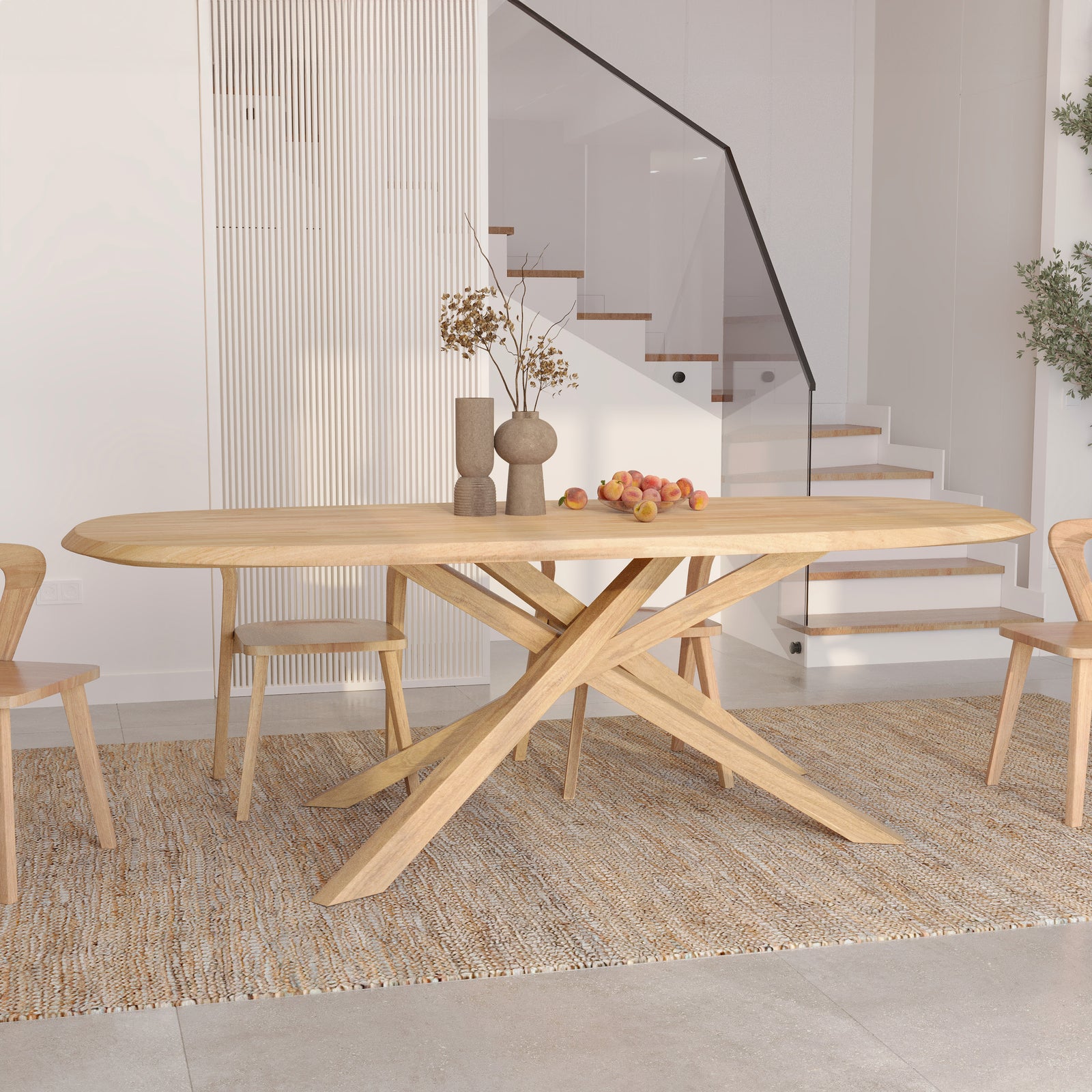 table bois hevea massif clair aladin
