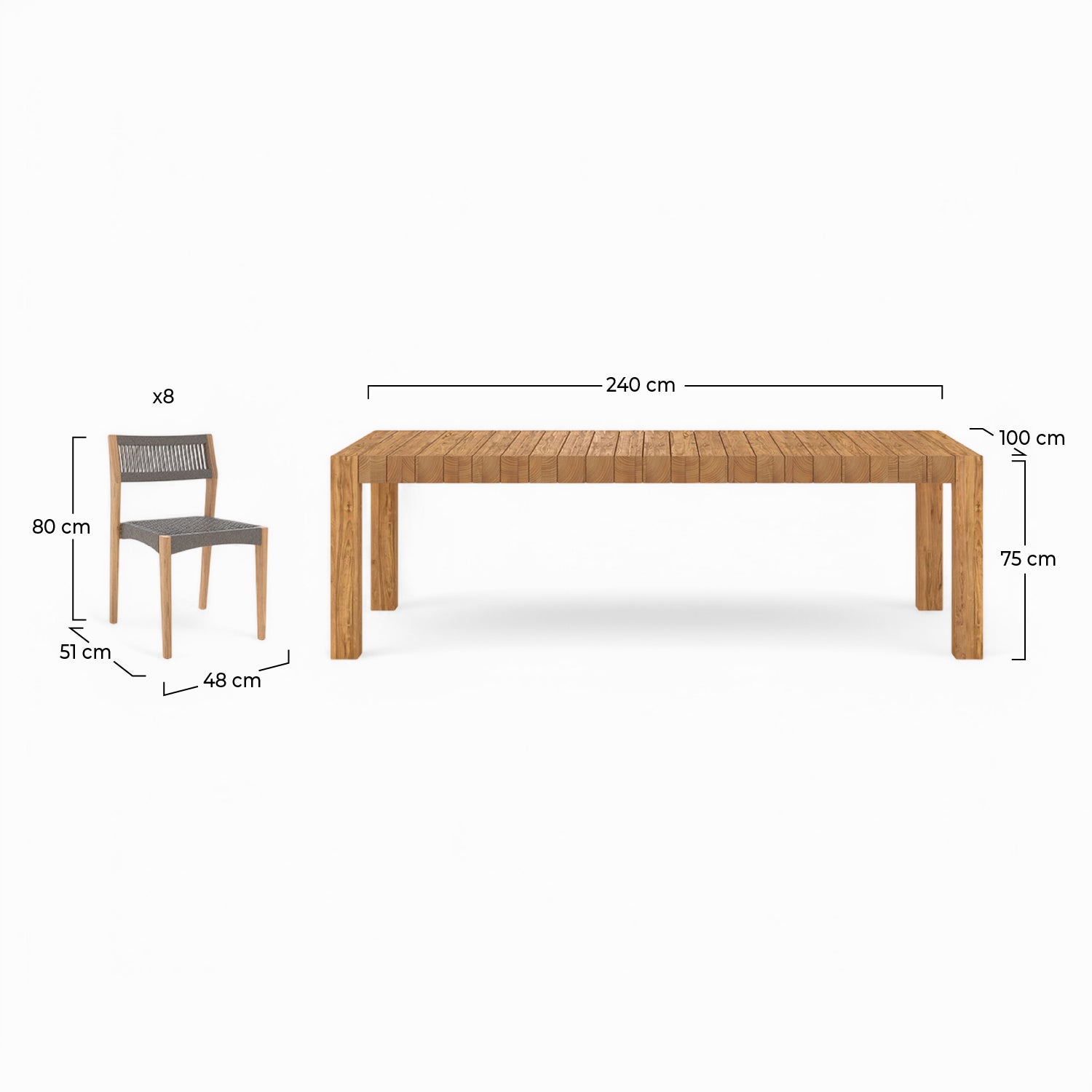 table chaises de jardin zia 8 personnes en bois de teck recycle