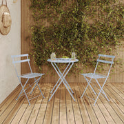 Table ronde et chaises de jardin pliantes Kayla 2 places en métal bleu