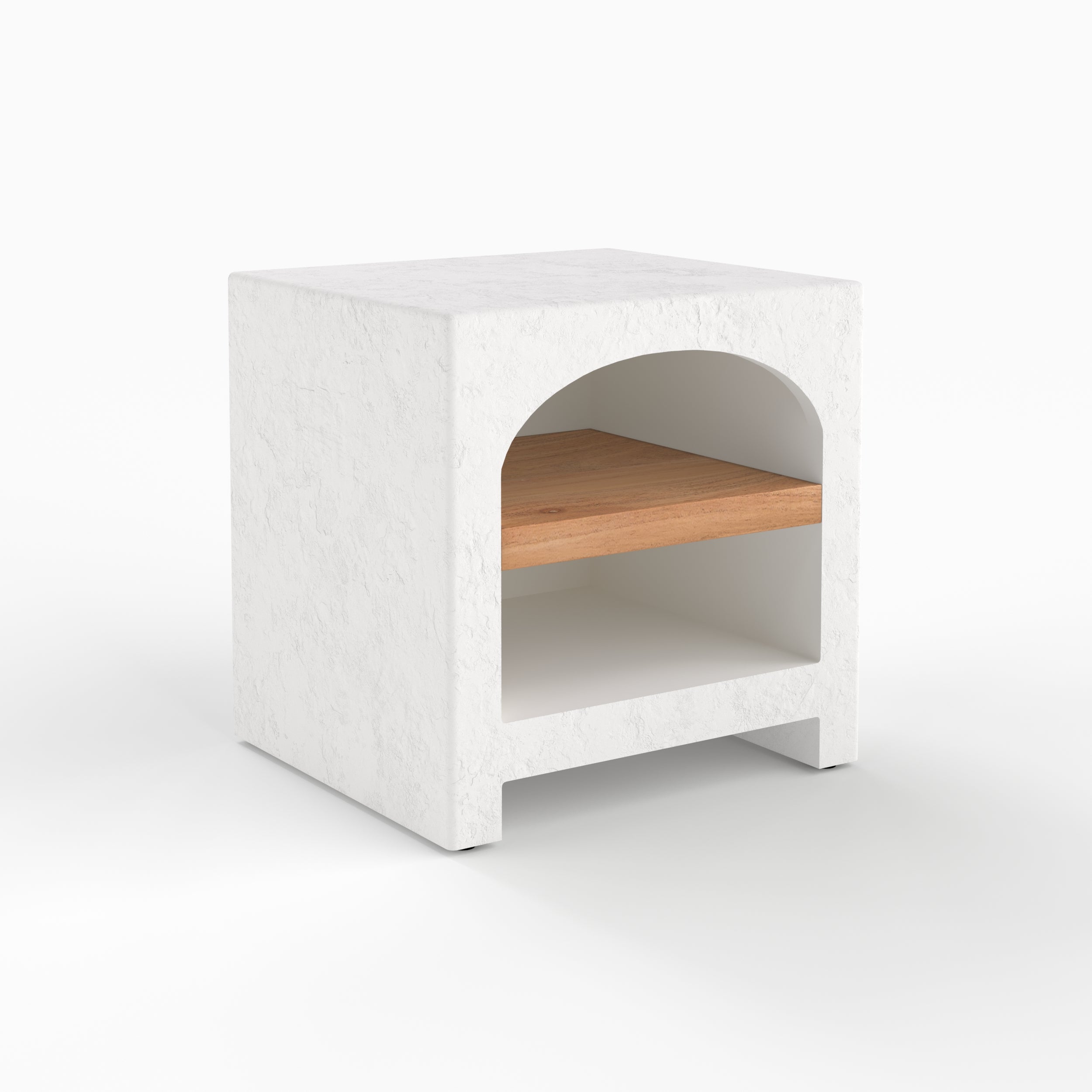 Table de chevet Fira en plâtre blanc cassé et bois d'acacia