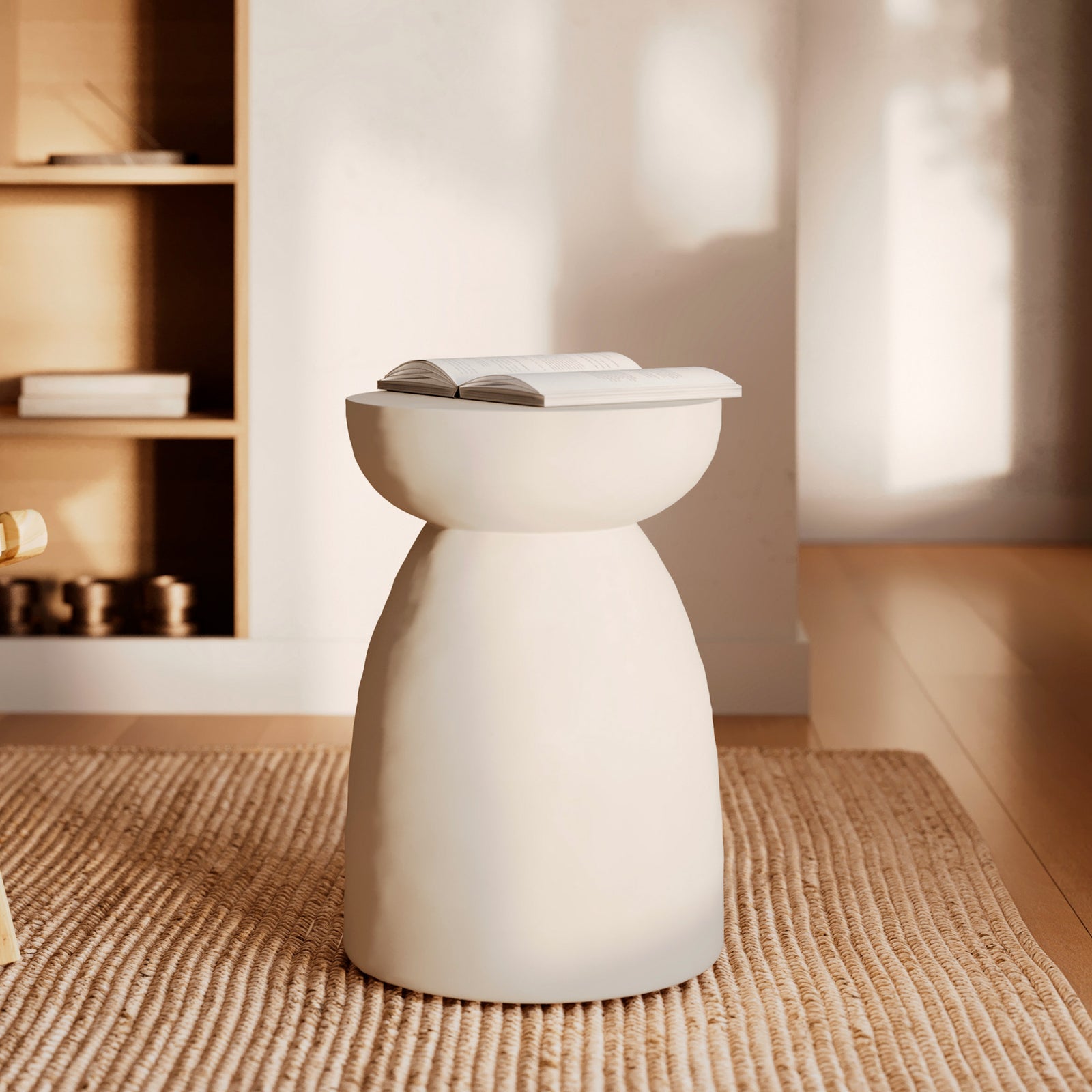 table d appoint ronde capri en beton blanc style grece epure minimaliste