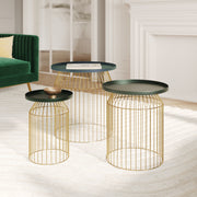 Tables d'appoints Palombe en métal bleu gris et doré (lot de 3)