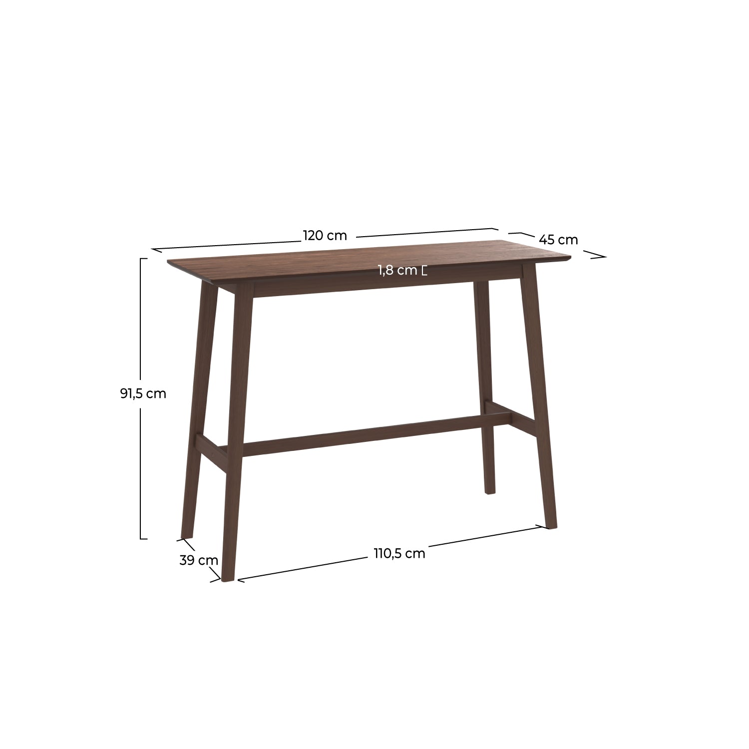 table de bar 120 cm bois fonce buvette