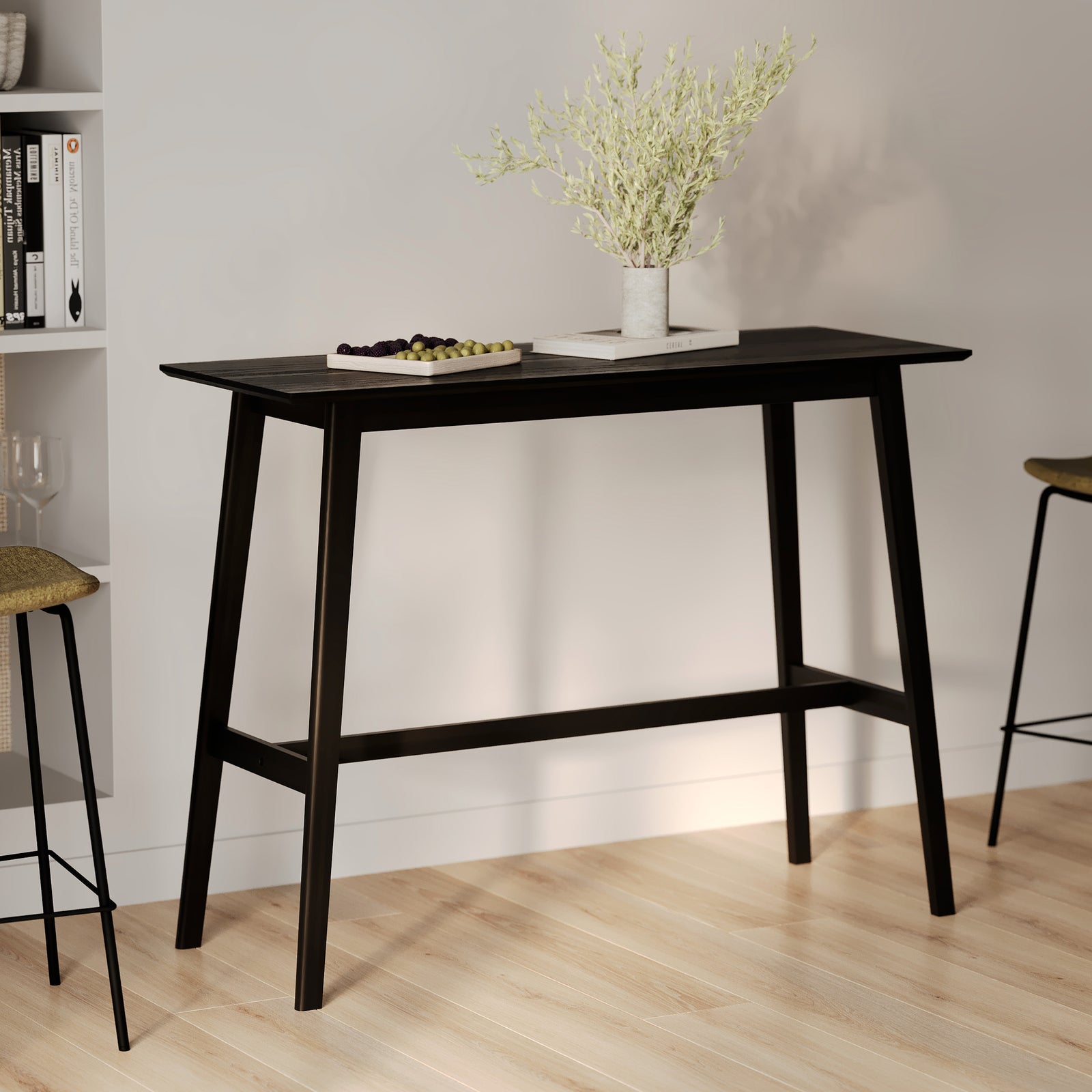 table de bar rectangle noir bois buvette 120 cm