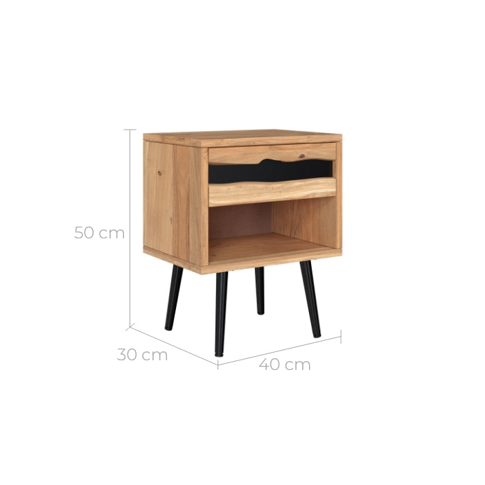 table de chevet 1 tiroir 1 niche en bois clair et noir alabama