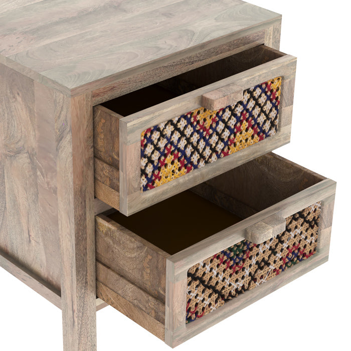 table de chevet 2 tiroirs en cannage colore massai bois