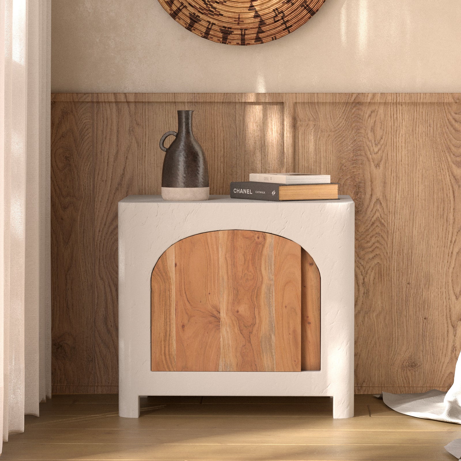 table de chevet beton blanc et bois fira grece