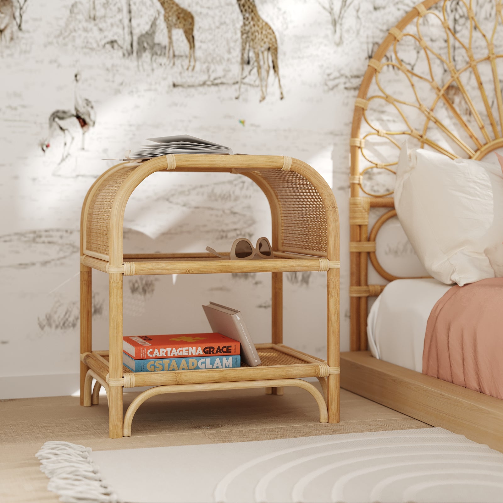 table de chevet bois rotin rdv deco gaspy