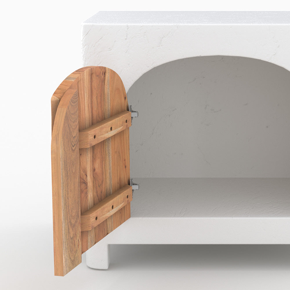 table de chevet en beton blanc casse et bois d accacia fira