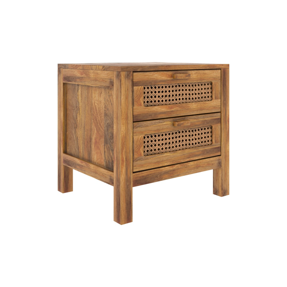 table de chevet tiki 2 tiroirs en cannage