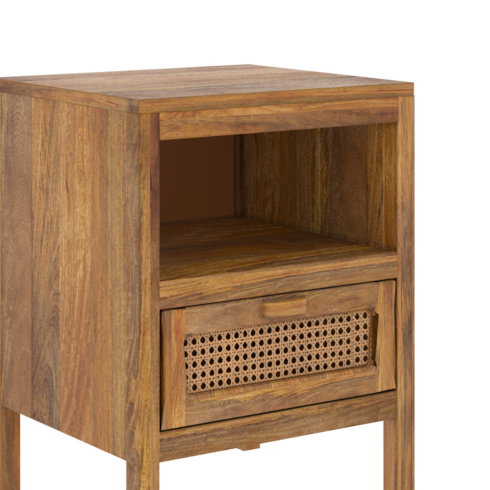 table de chevet tiki bois claire et cannage