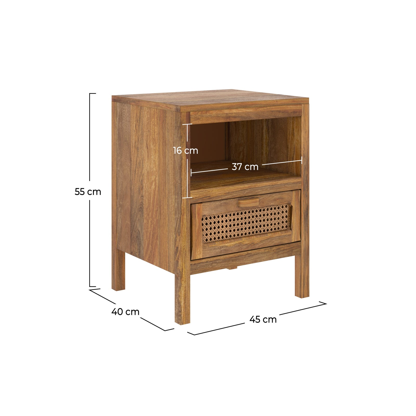 table de chevet tiki bois claire niche tiroir cannage