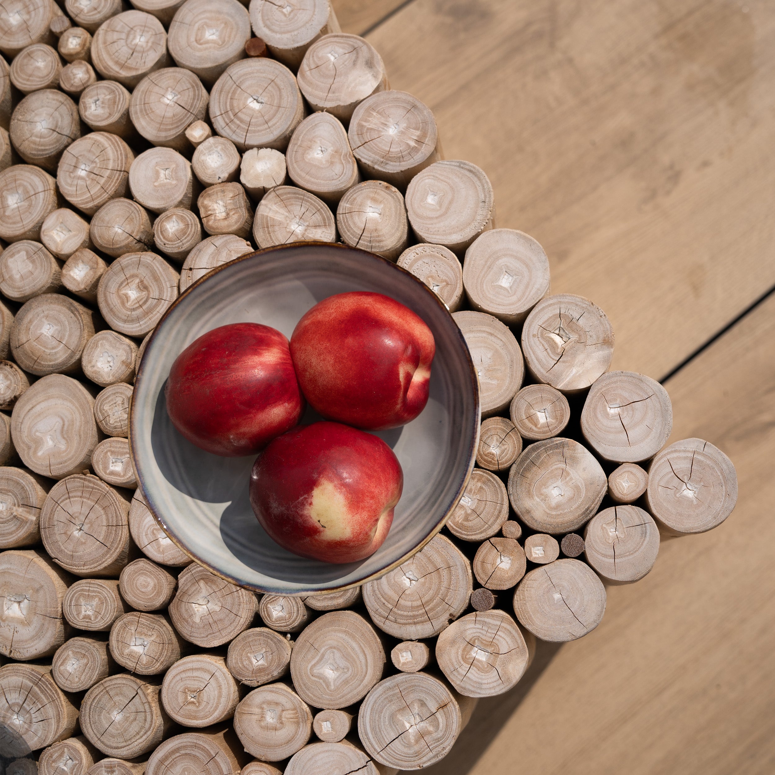 table de jardin en bois de teck rondin