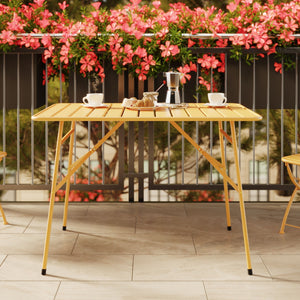 Mesa de jardín Yumi plegable de metal amarillo mantequilla 4 personas