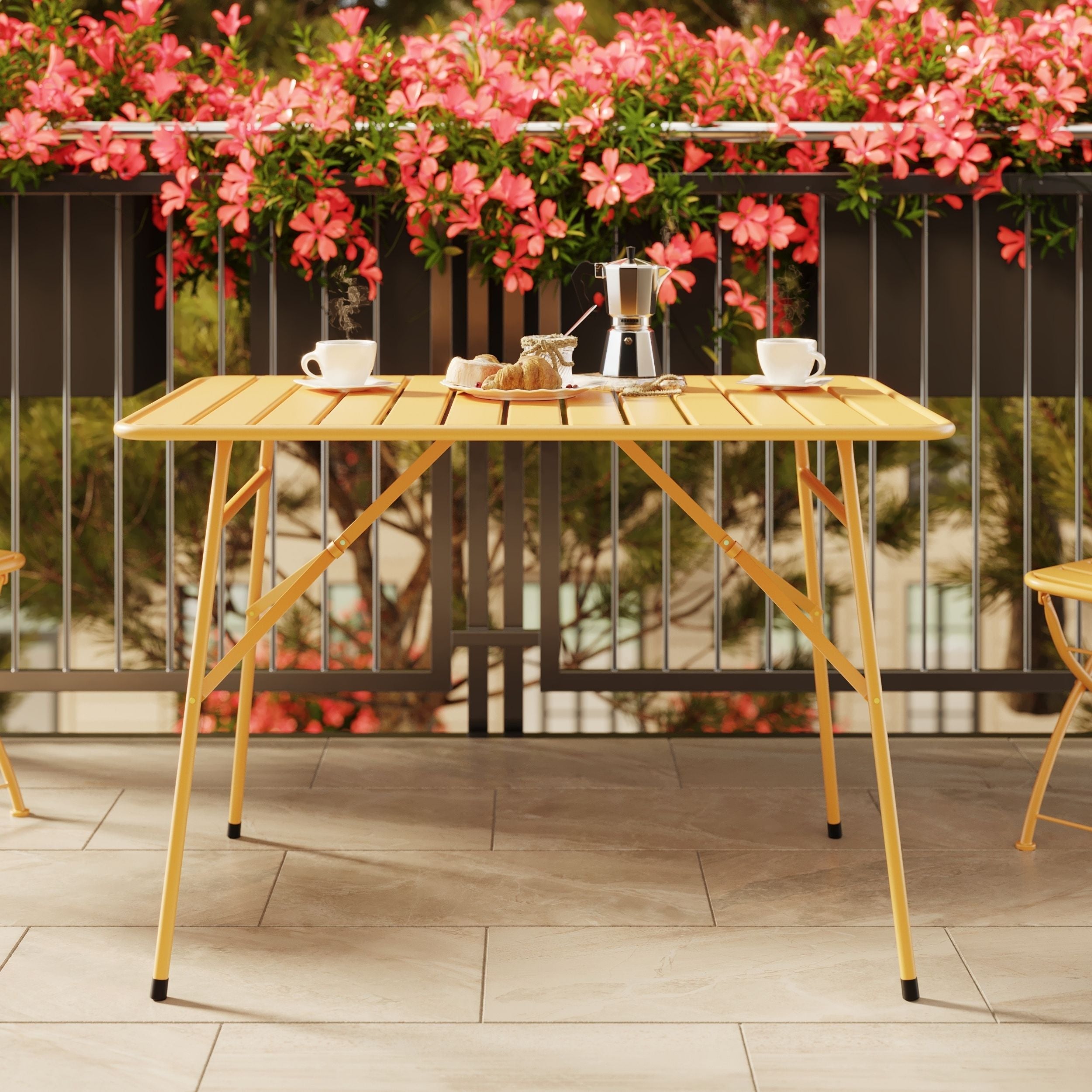 Table et chaises de jardin pliantes Yumi 4 personnes en métal jaune