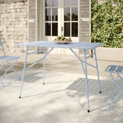 Table de jardin Yumi pliante en metal bleu pastel 4 personnes