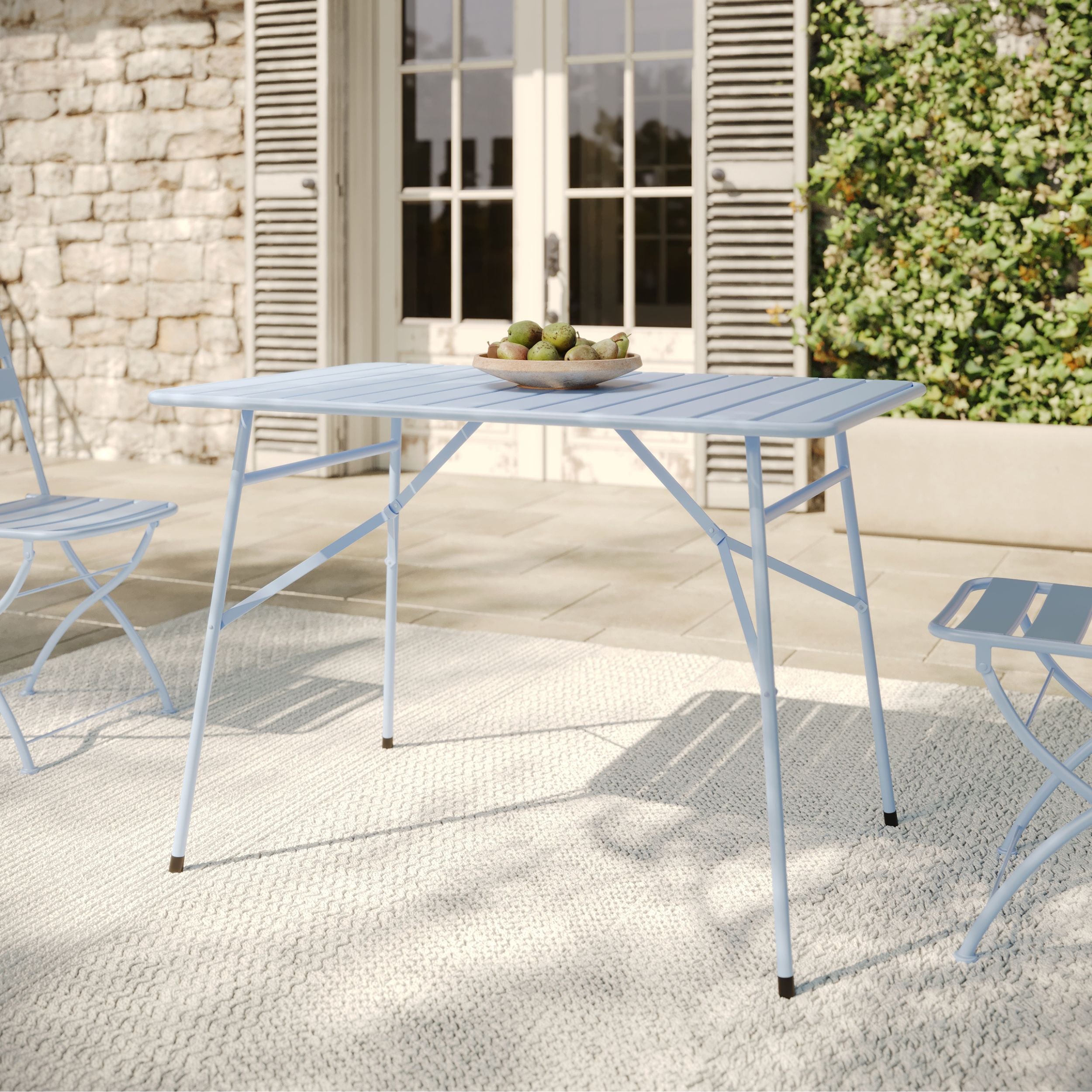 Table et chaises de jardin pliantes Yumi 4 personnes en métal bleu