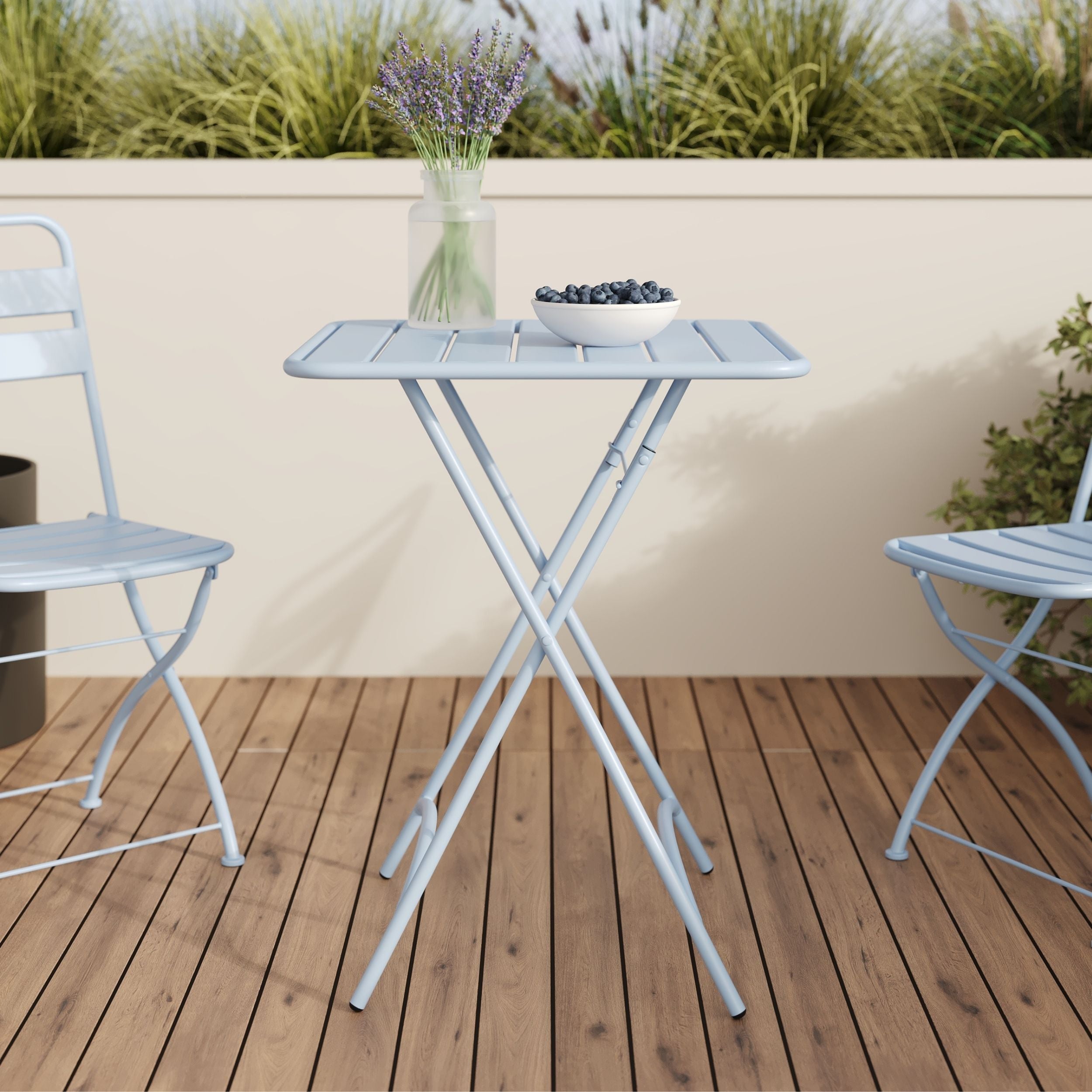 Table et chaises de jardin pliantes Yumi 2 personnes en métal bleu