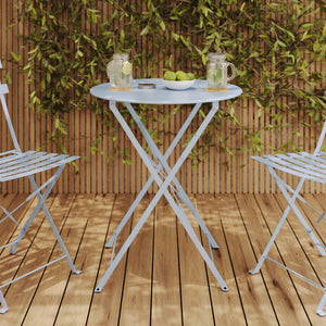 Table de jardin Kayla ronde et pliante en métal bleu pastel 2 personnes