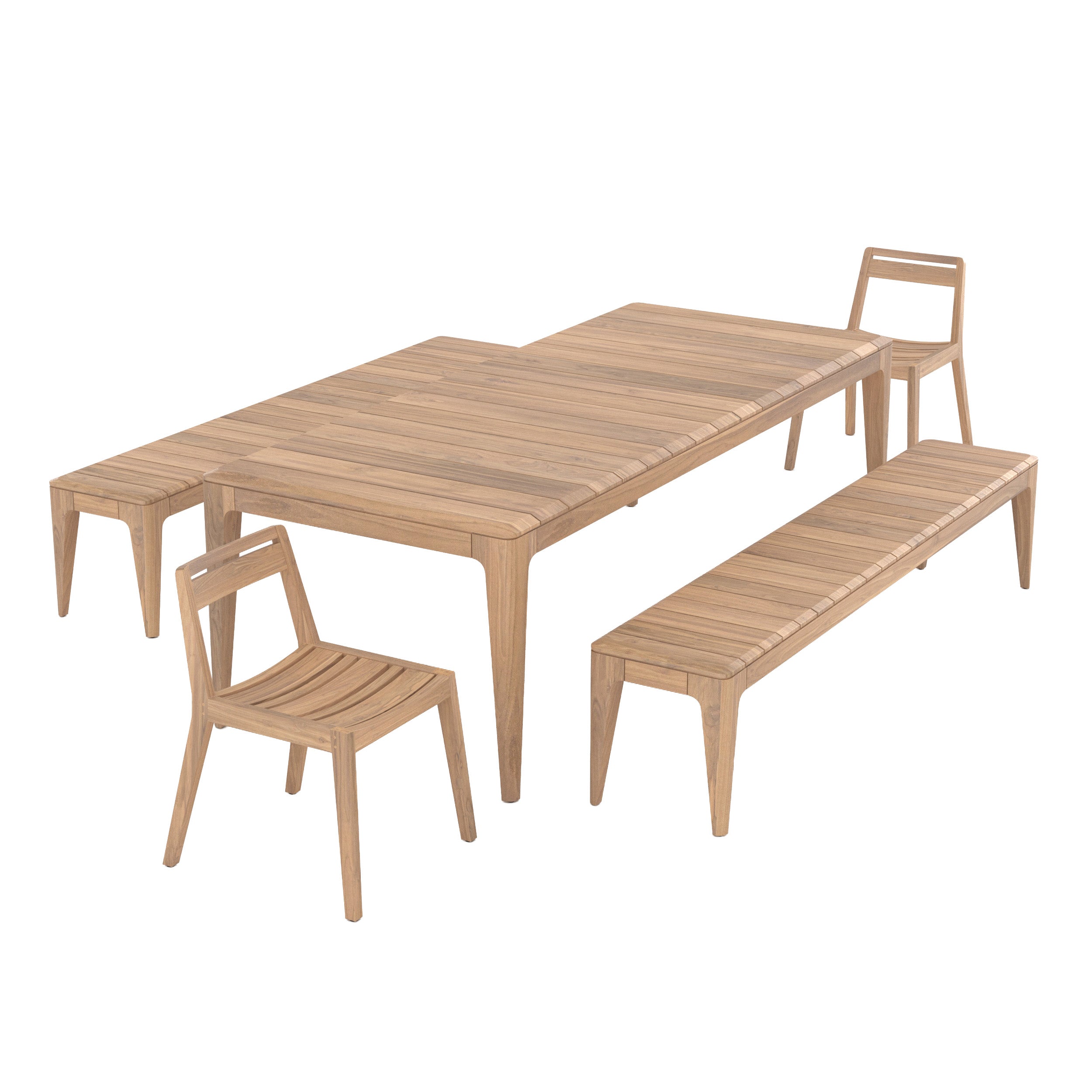 Table, bancs et chaises de jardin Nonza en bois de teck recyclé 10 personnes