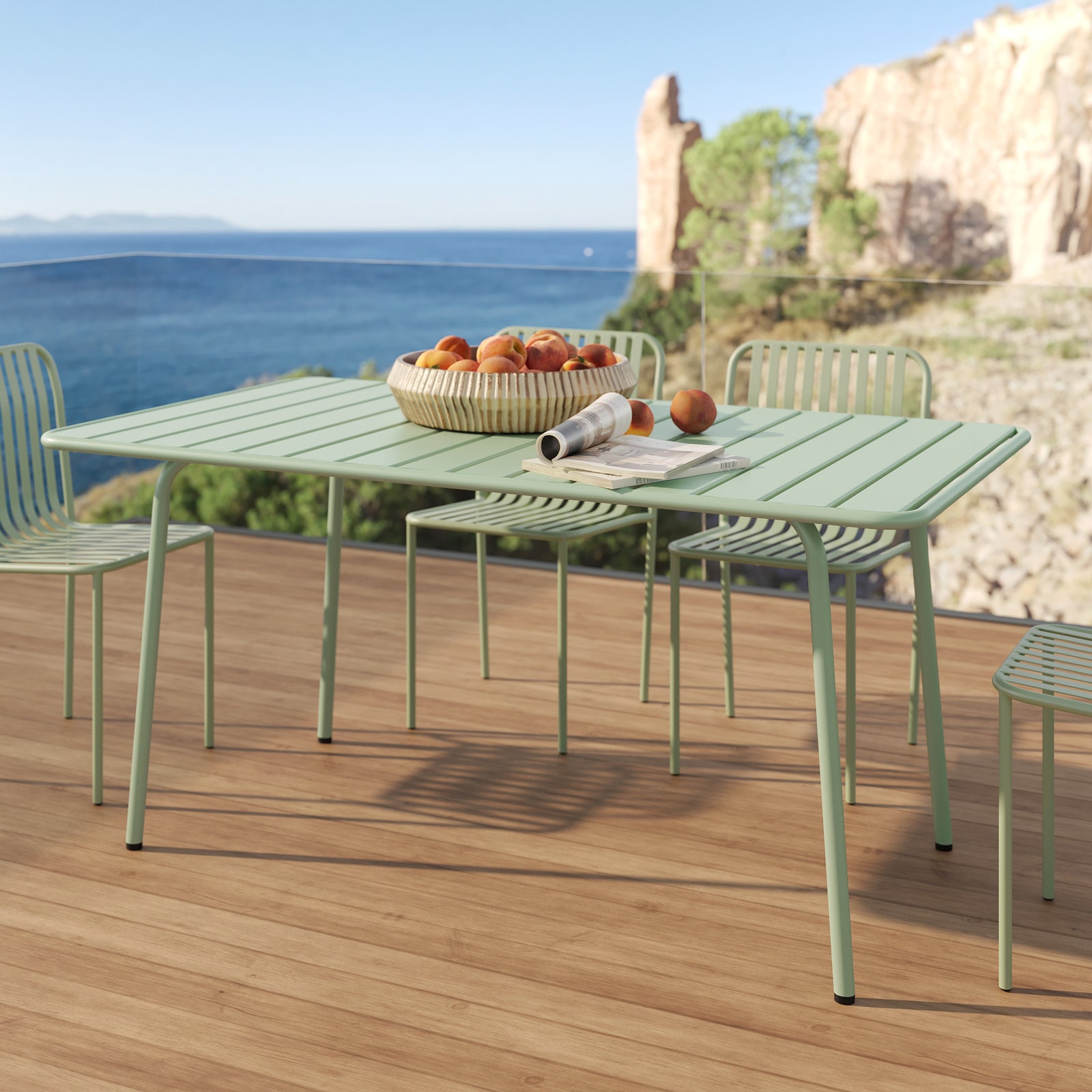table de jardin yumi en metal vert clair 6 personnes outdoor
