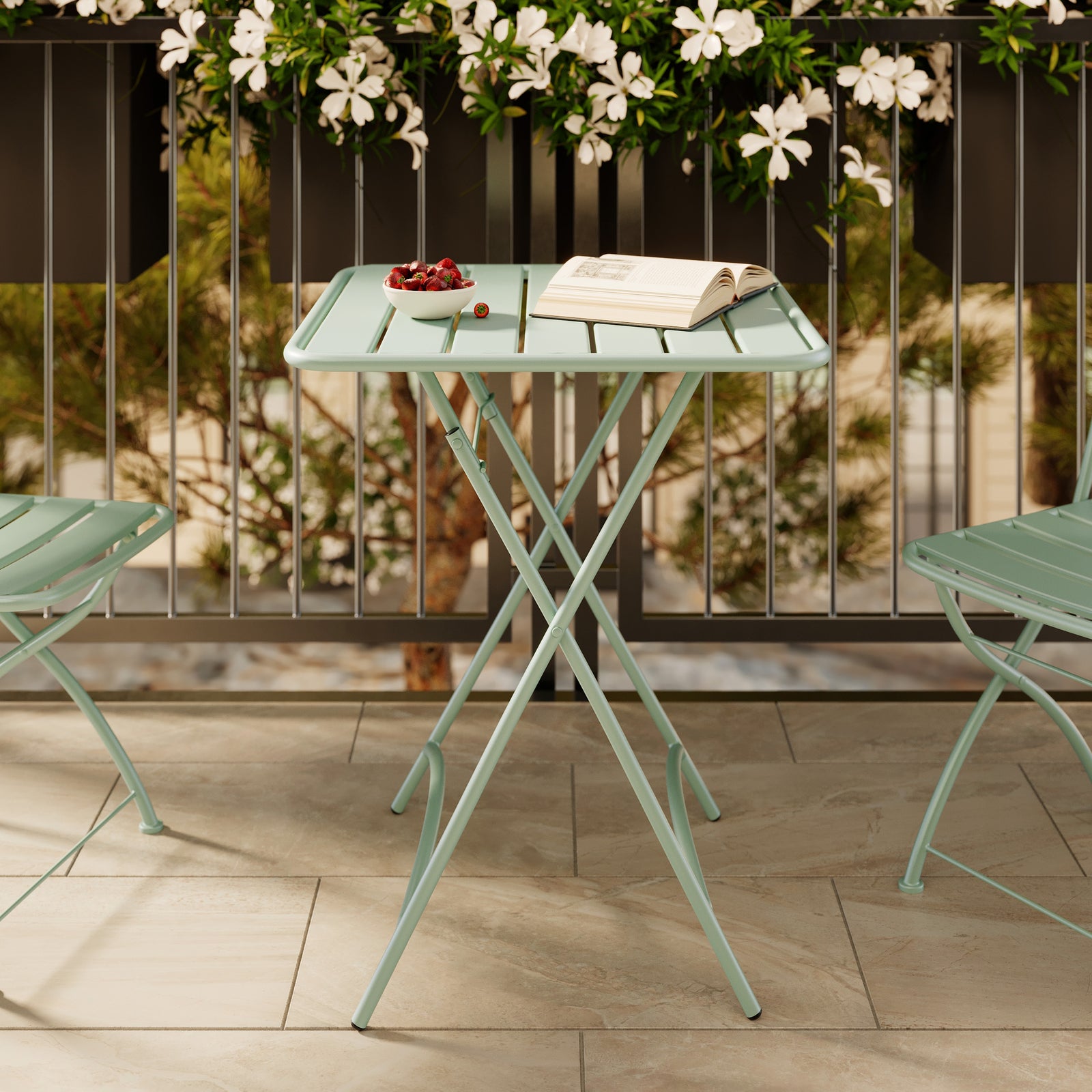 table de jardin yumi pliante en metal vert clair 2 personnes
