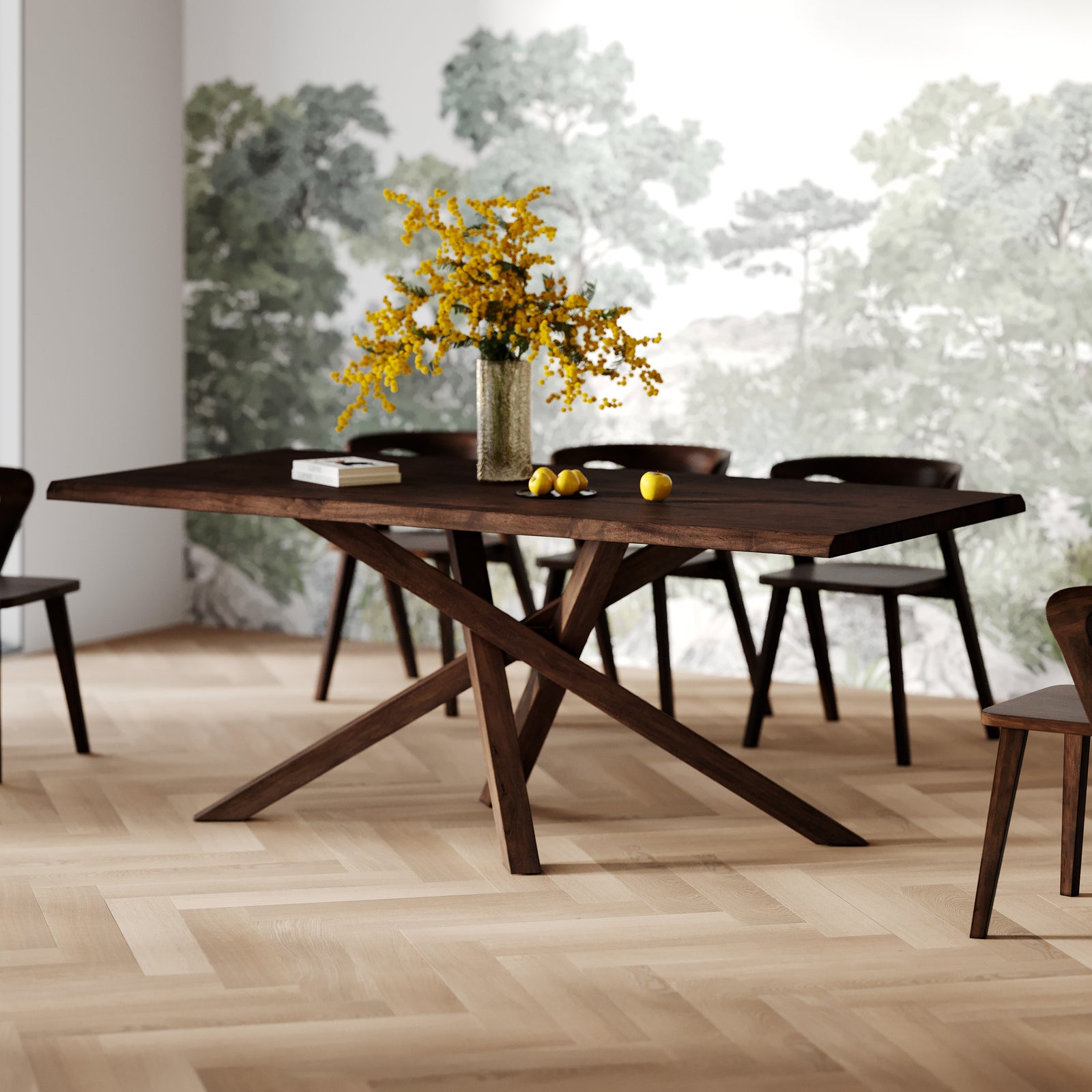 table en bois hevea fonce massif 8 places