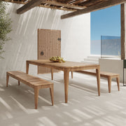 Tisch und Gartenbänke Nonza aus recyceltem Teakholz für 10 Personen