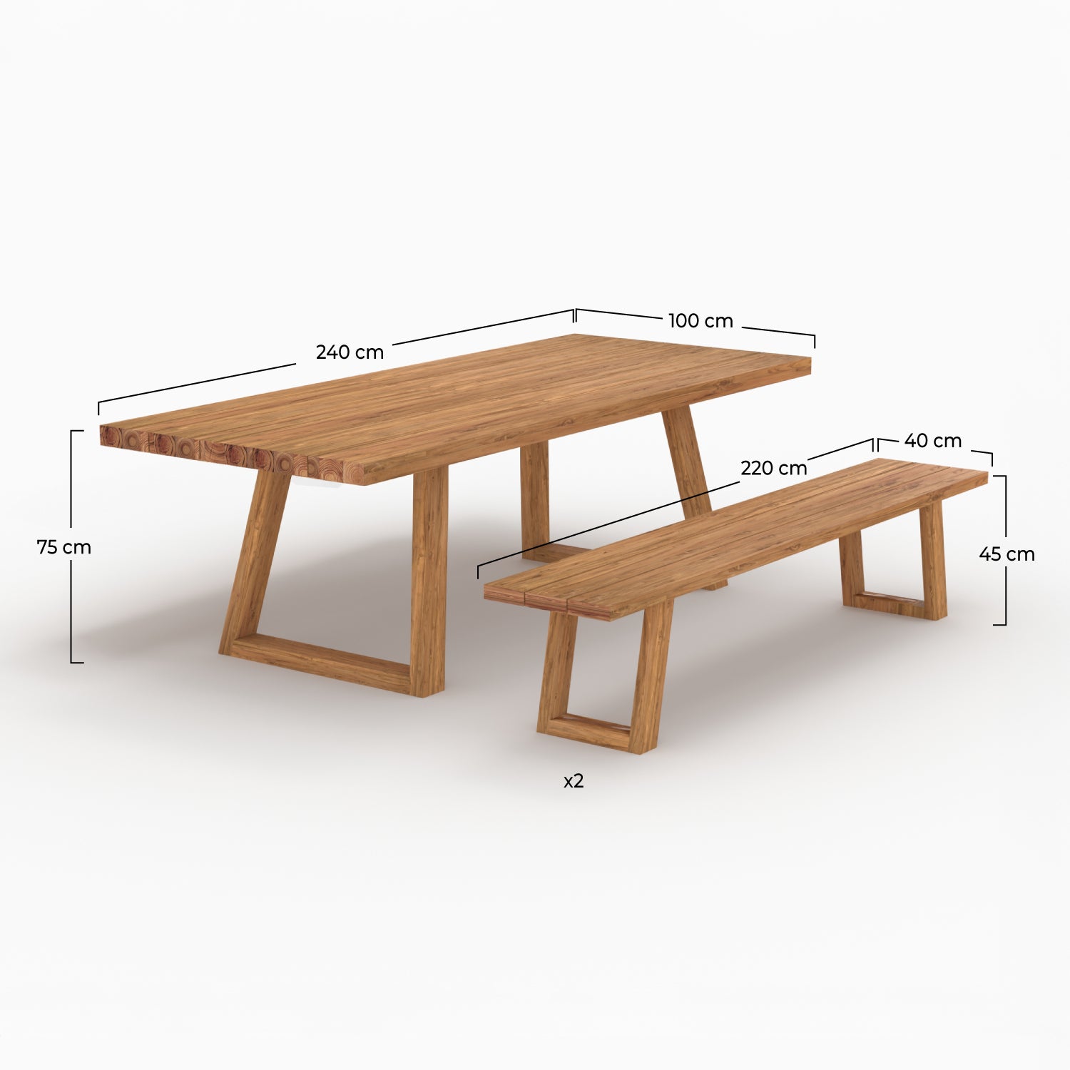 table et bancs de jardin luma 10 palces en bois de teck