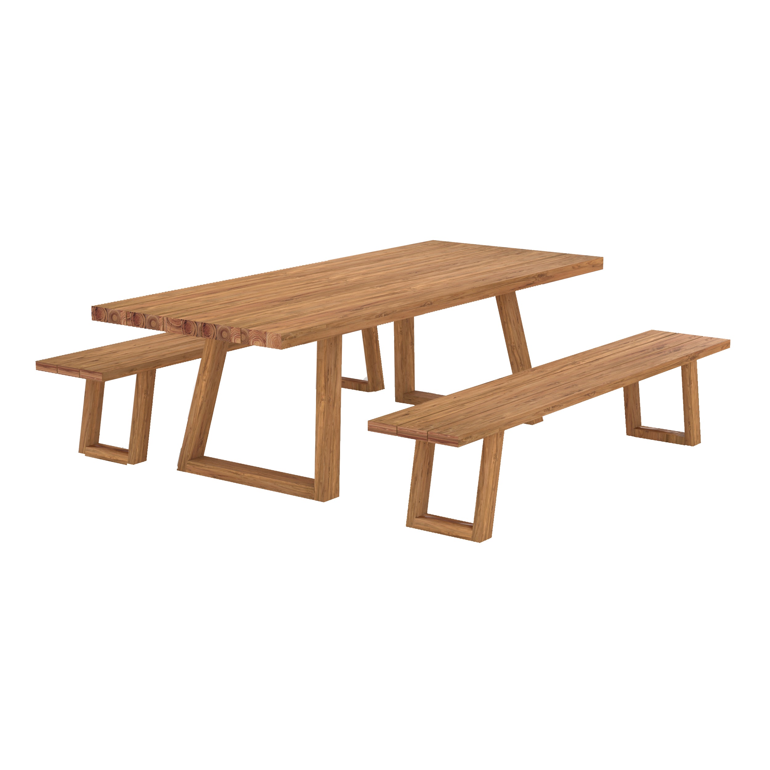 table et bancs de jardin luma 10 personnes en bois de teck fond blanc